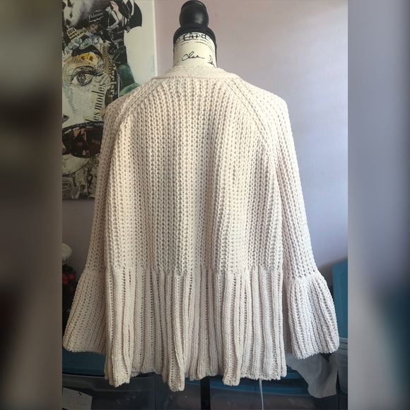 <LAST>Chenille V Neck Bow Tie Bell Sleeve Sweater - Picture 4 of 5